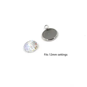 12mm round fish scale resin cabochon with metallic silver pendant tray for DIY jewelry
