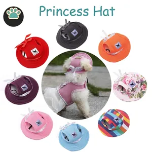Breathable pet sun hat for small dogs and cats with bowknot and multiple color options
