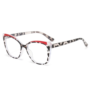 Cat eye TR90 glasses frame with leopard pattern and red color block design for women