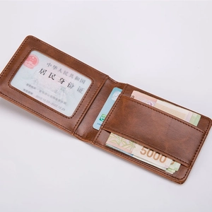 Men Bifold Wallet Retro Leather Card Holder With ID Window Short Vintage Purse Business Casual Billfold For Gentlemen