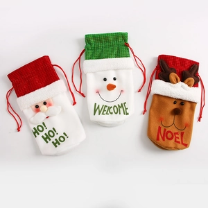 Christmas drawstring wine bags with Santa, Snowman and Reindeer cartoon patterns