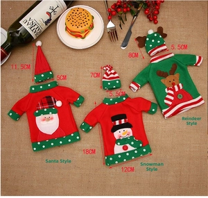 Detailed size view of Santa, Snowman and Reindeer knit wine bottle covers for Christmas