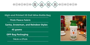 Detailed view of Christmas wine bottle bags showing size specs for Santa and Reindeer styles