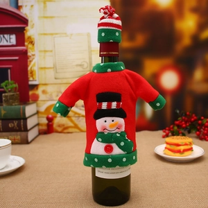Christmas sweater wine bottle cover with cute embroidered snowman and matching mini hat