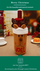 Close-up of reindeer Christmas wine bottle cover with Noel text and sequin details