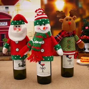 Housses De Bouteille De Vin De Noël Tricotées Père Noël Bonhomme De Neige Renne Décoration De Table Fête Décoration Festive Sac Cadeau
