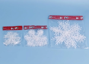 Three-piece set of white plastic snowflake Christmas tree hanging ornaments in various sizes