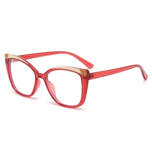 Retro cat eye TR90 optical glasses frames with blue light blocking in transparent red
