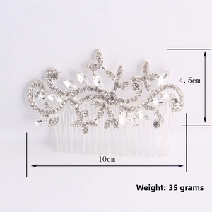Silver bridal hair comb with rhinestone flowers and vine design, 10cm x 4.5cm size detail