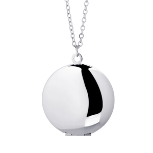 Polished silver stainless steel round locket necklace with minimalist fine chain link