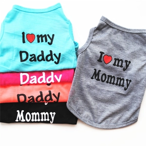 Close-up of cotton pet vest with vibrant colors and I Love My Daddy print