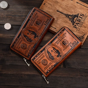 Men Long Wallet PU Leather Retro Vintage US Dollar Embossed Pattern Zipper Clutch Bag Creative Multi Card Slots