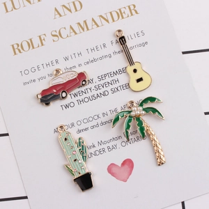 DIY Jewelry Charms Alloy Enamel Cute Coconut Tree Guitar Car Cactus Pendants Craft Accessories For Bracelet Necklace Making