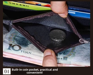 Macro shot of black leather wallet interior showing a functional zipper coin pocket