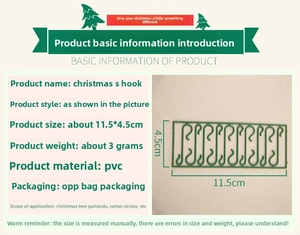 Detail of green S-shaped Christmas hooks in PVC with size 11.5x4.5cm for holiday ornaments