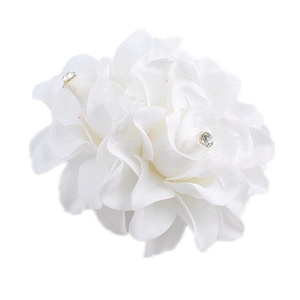White fabric double rose hair clip with sparkling rhinestones for bridal and dance wear