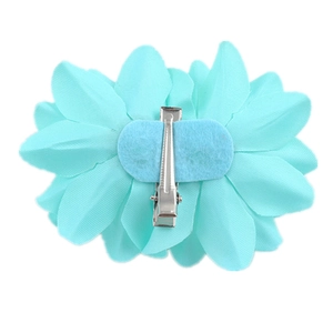 Mint blue double rose hair clip with layered petals and silver metal duckbill clamp