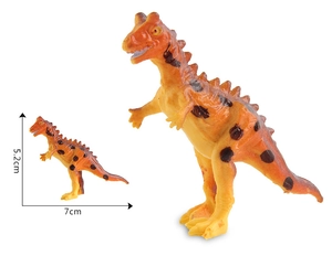 Dettaglio del dinosauro giocattolo giallo con misure di 5,2 cm di altezza e 7 cm