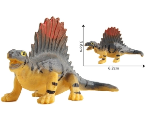 Vista dettagliata del modellino di Dimetrodon con dimensioni 6,2 cm di lunghezza e 3,6 cm