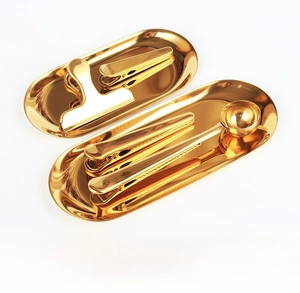 Golden stainless steel oval trays and clips set for organized desktop storage