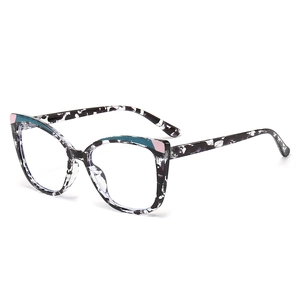 Chic TR90 cat eye glasses frames with marble pattern and colorful geometric patchwork