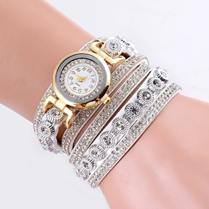 Women Quartz Watch Multilayer Wrap Bracelet Rhinestone PU Leather Strap Fashion Bohemian Jewelry Wristwatch