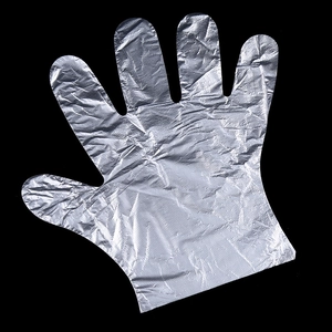 Pack of transparent disposable PE food grade gloves for kitchen and household cleaning