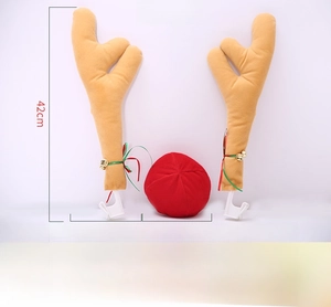 Detailed view of 42cm plush reindeer antlers and red nose car decoration kit