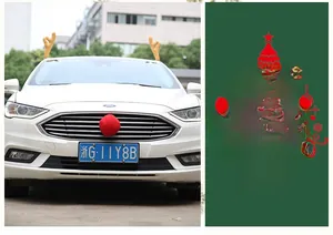 Detailed view of plush reindeer antlers and red nose for festive car exterior decoration