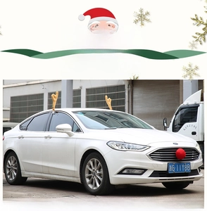Plush reindeer antlers and red nose car decoration kit for Christmas festive vehicle styling