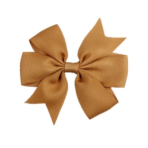 Caramel brown grosgrain ribbon bow hair clip for babies with high-quality ribbed texture