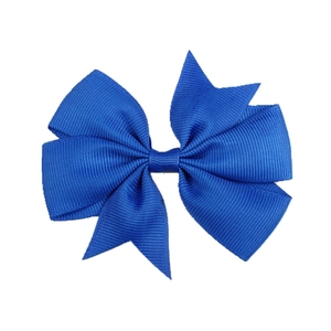 Classic blue grosgrain ribbon bow hair clip for children with ribbed texture detail