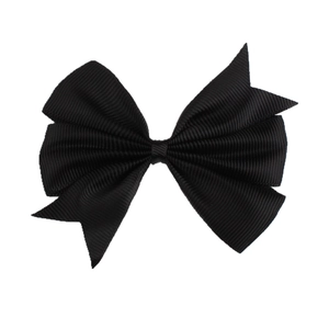 Classic black grosgrain ribbon bow hair clip for babies with stylish V-shape texture