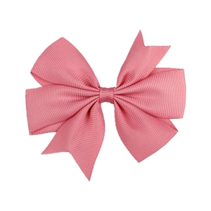 Pink ribbed ribbon bow hair clip for infants with high-density fabric texture
