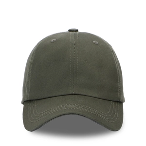 Plain olive green cotton baseball cap with adjustable strap and six-panel design