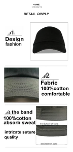 Detail macro view of minimalist 100% cotton black baseball cap showing fine stitching