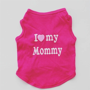 Detail of rose pink dog vest with I Love My Mommy heart print and soft cotton edges