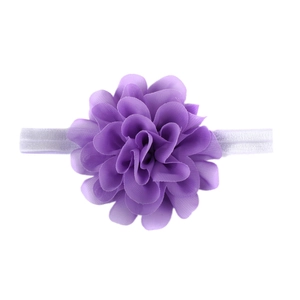 Elastic baby headband featuring a detailed purple chiffon flower on a soft white band