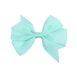 Mint green grosgrain ribbon bow hair clip with ribbed texture for babies and kids