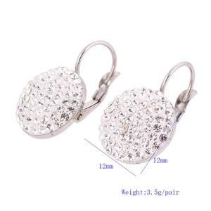 Detailed view of 12mm silver titanium steel hoop earrings with white crystal pave