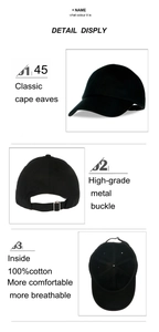 Detail view of cotton baseball cap showing the high-grade metal buckle and breathable lining