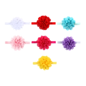 Set of 7 elastic baby headbands with handmade chiffon flowers in various bright colors