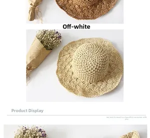 Vertical collage of off-white and brown hand-woven straw hats for summer sun protection