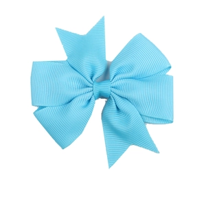 Sky blue grosgrain ribbon bow hair clip for babies with classic layered ribbed texture