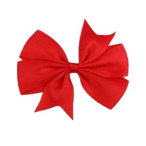 Red grosgrain ribbon bow hair clip for babies with high-quality ribbed texture