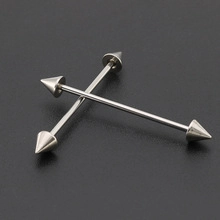 Polished 316 stainless steel industrial piercing barbells with sharp spike ends