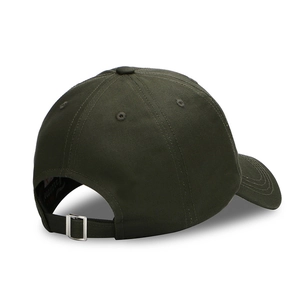 Classic dark olive cotton baseball cap with adjustable metal buckle on back