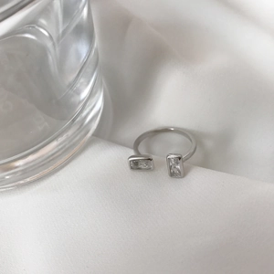 925 Sterling Silver Open Ring With Rectangular Cubic Zirconia Adjustable Minimalist Geometric Jewelry For Women