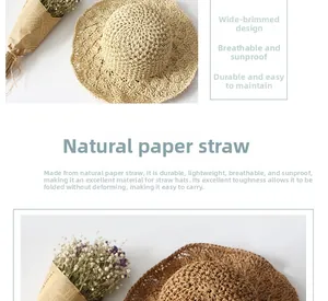 Detail of hand-woven breathable paper straw hat with foldable sun protection feature