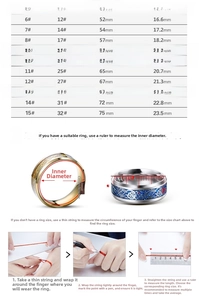 Size guide for cobra stainless steel ring with finger measurement instructions